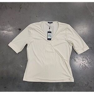 Tommy Hilfiger Top Womens L Ivory Deep V Neck Soft Stretchy Casual Ribbed
